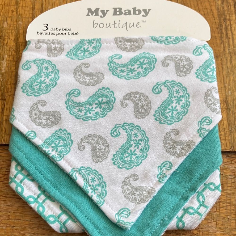 MY BABY BOUTIQUE Paisley Bandana Bibs - Teal and Gray